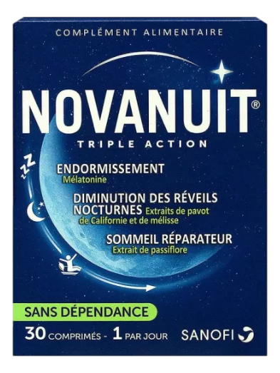NOVANUIT TRIPLE ACTION complément alimentaire recommandé pour retrouver un sommeil de qualité 30 comprimés
